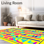 Bold Pink Blue Yellow Typographic Grid Rug