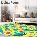 Whimsical Blue Whales and Jellyfish Alphabet Rug