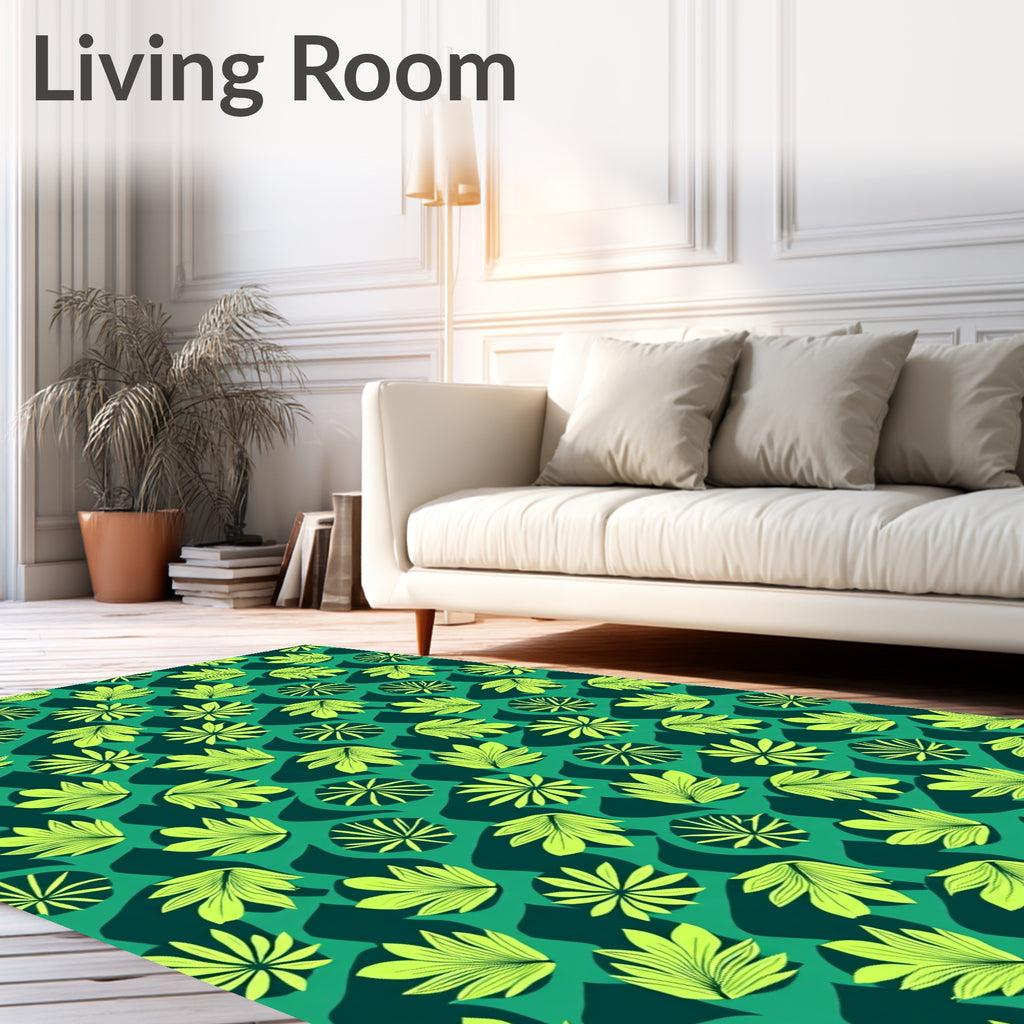 Lime Green Tropical Leaf Collage Rug