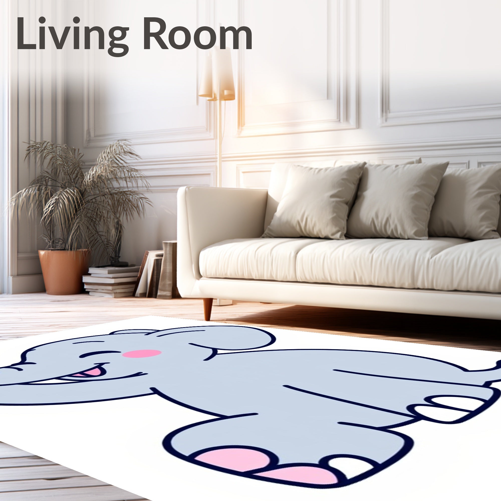 Happy Gray Elephant Baby Cute Rug