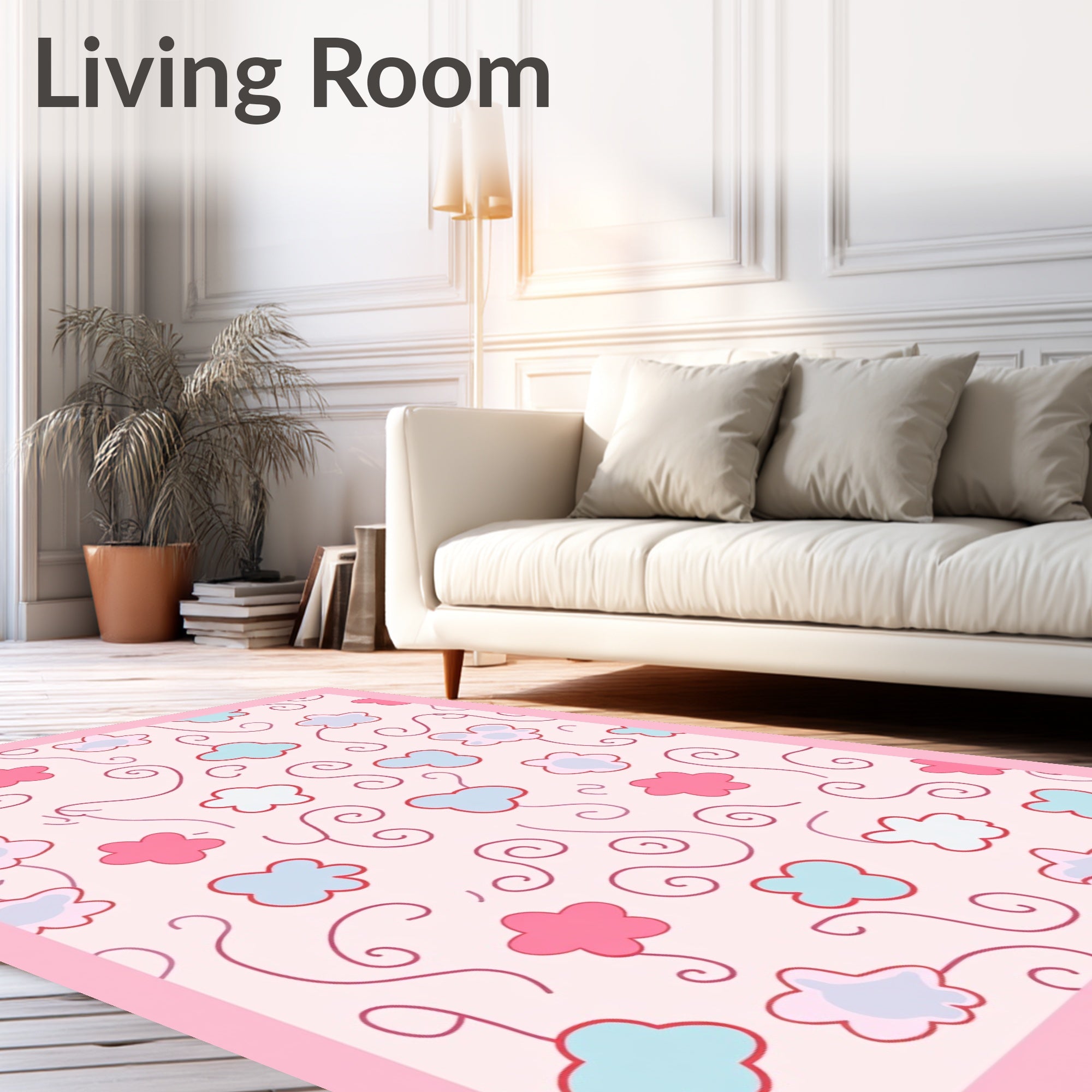 Sweet Pink Cloud Flower Swirls Rug