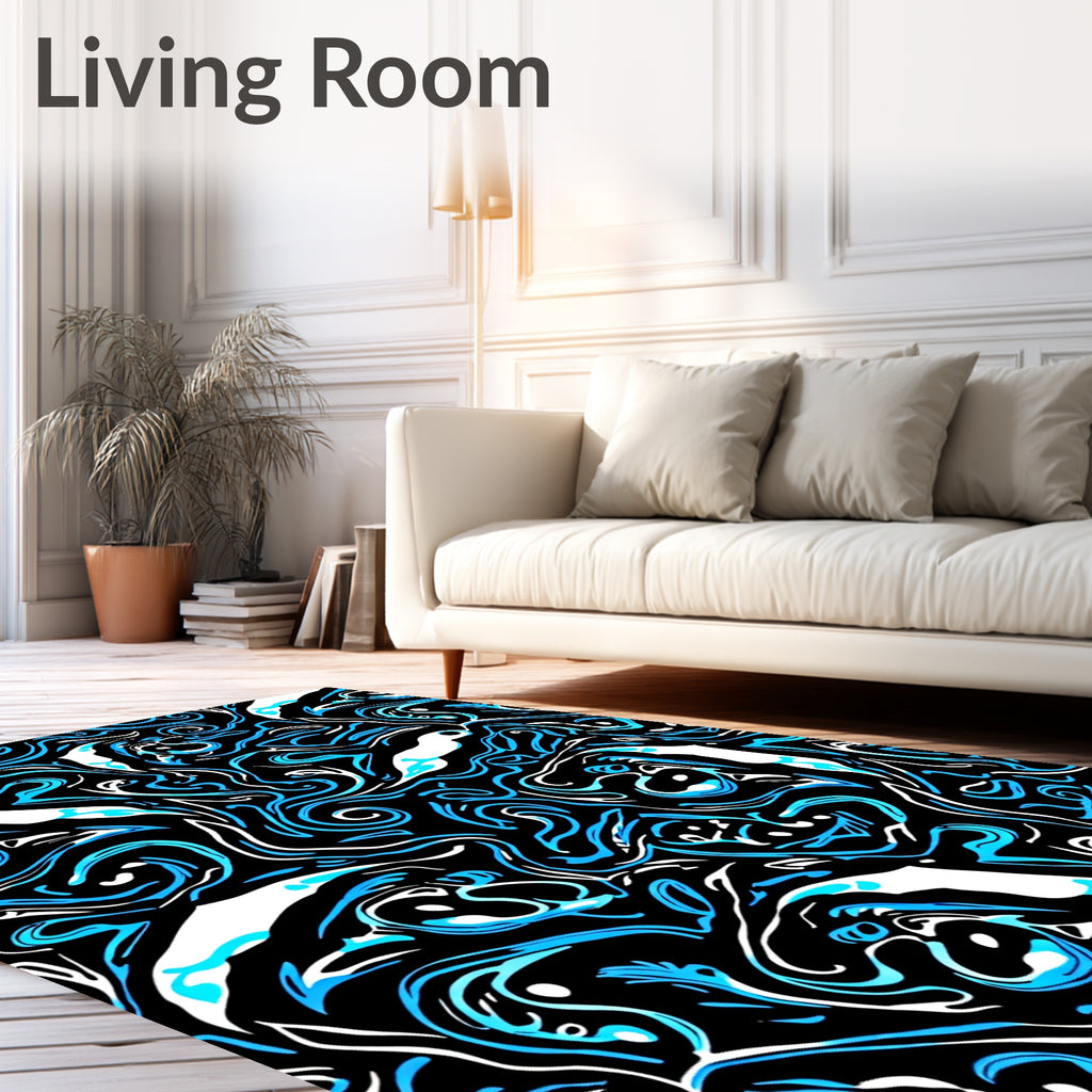 Bold Blue Abstract Swirl Fish Rug
