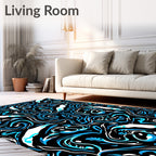 Bold Blue Abstract Swirl Fish Rug