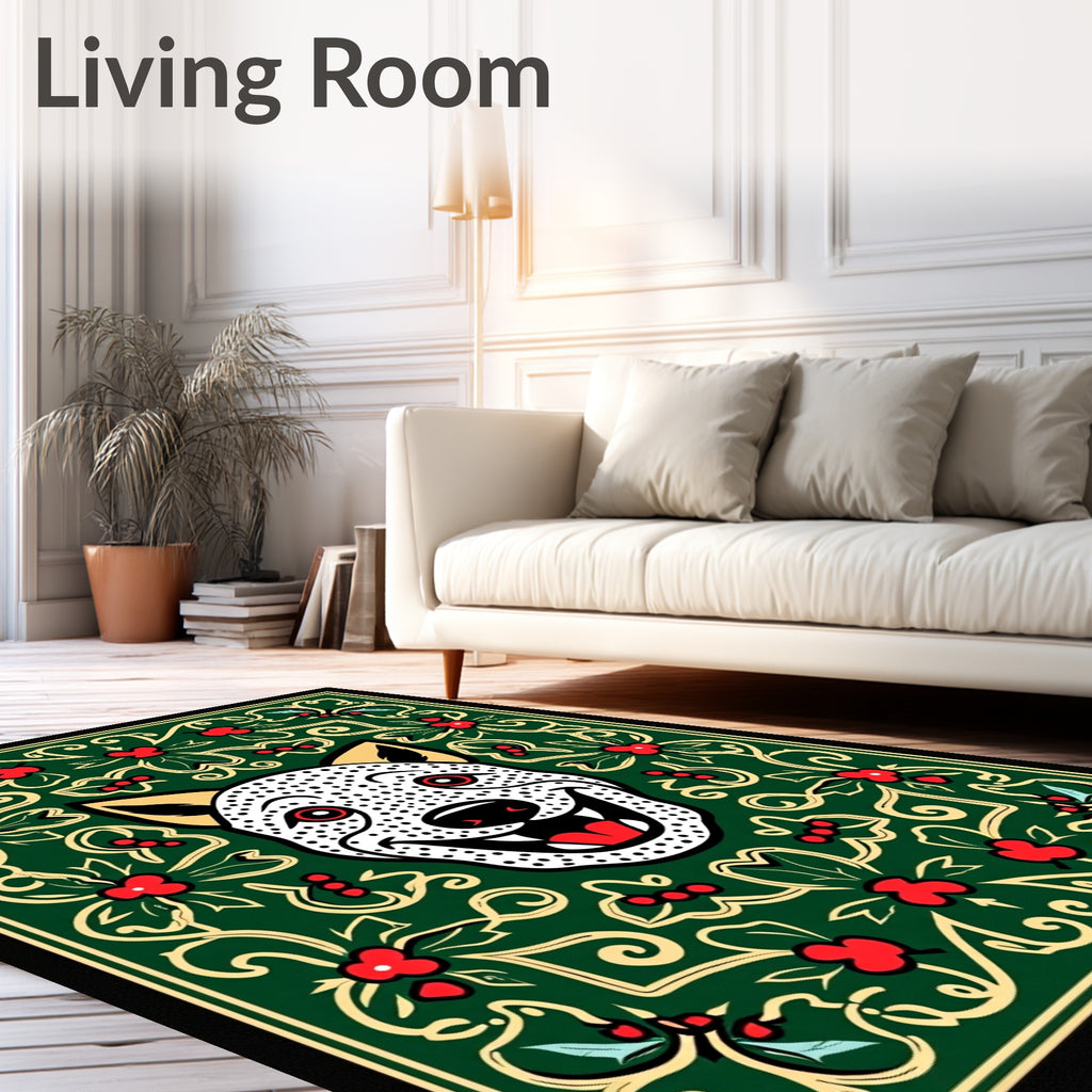 Whimsical Dog Green Floral Garland Rug