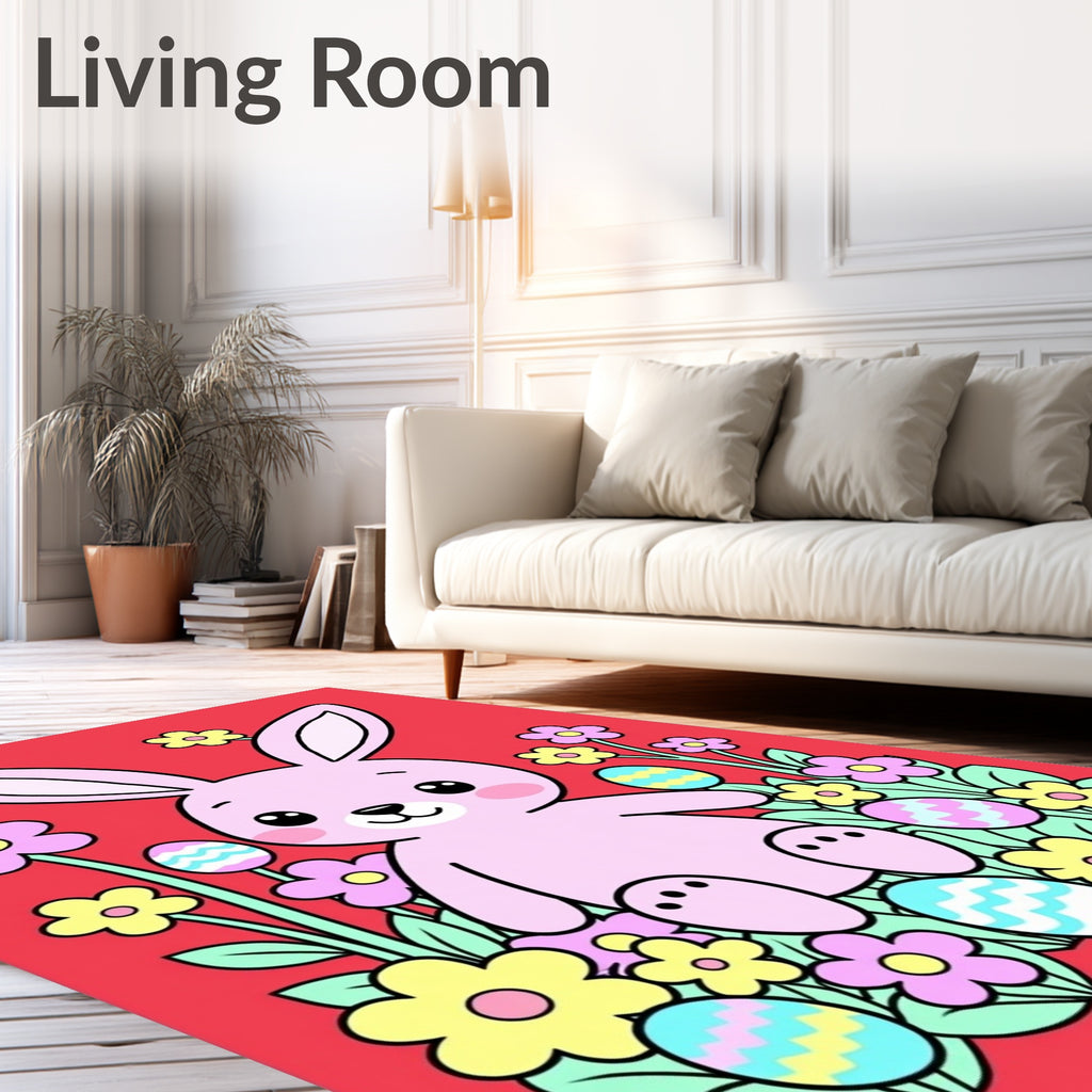 Pink Bunny Amongst Bright Easter Eggs Rug