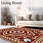 Crimson Yellow Light Blue Floral Medallion Rug