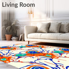 Vibrant Orange Blue Swirl Forms Rug