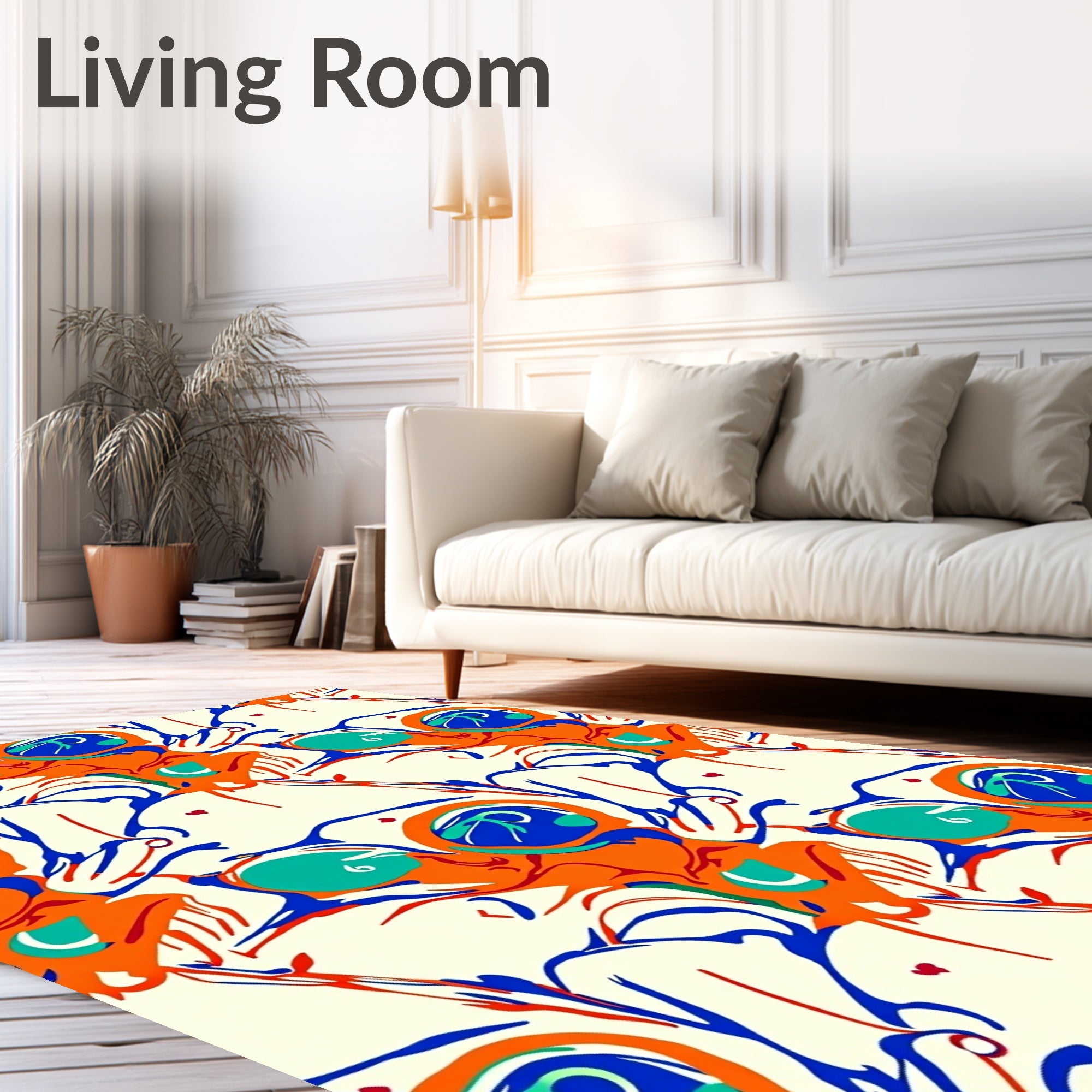 Vibrant Orange Blue Swirl Forms Rug