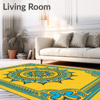 Golden Blue Sunburst Mandala BorderRug Rug