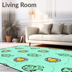 Whimsical Green Creatures Yellow Blooms Rug