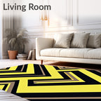 Bold Yellow Black Linear Geometric Rug