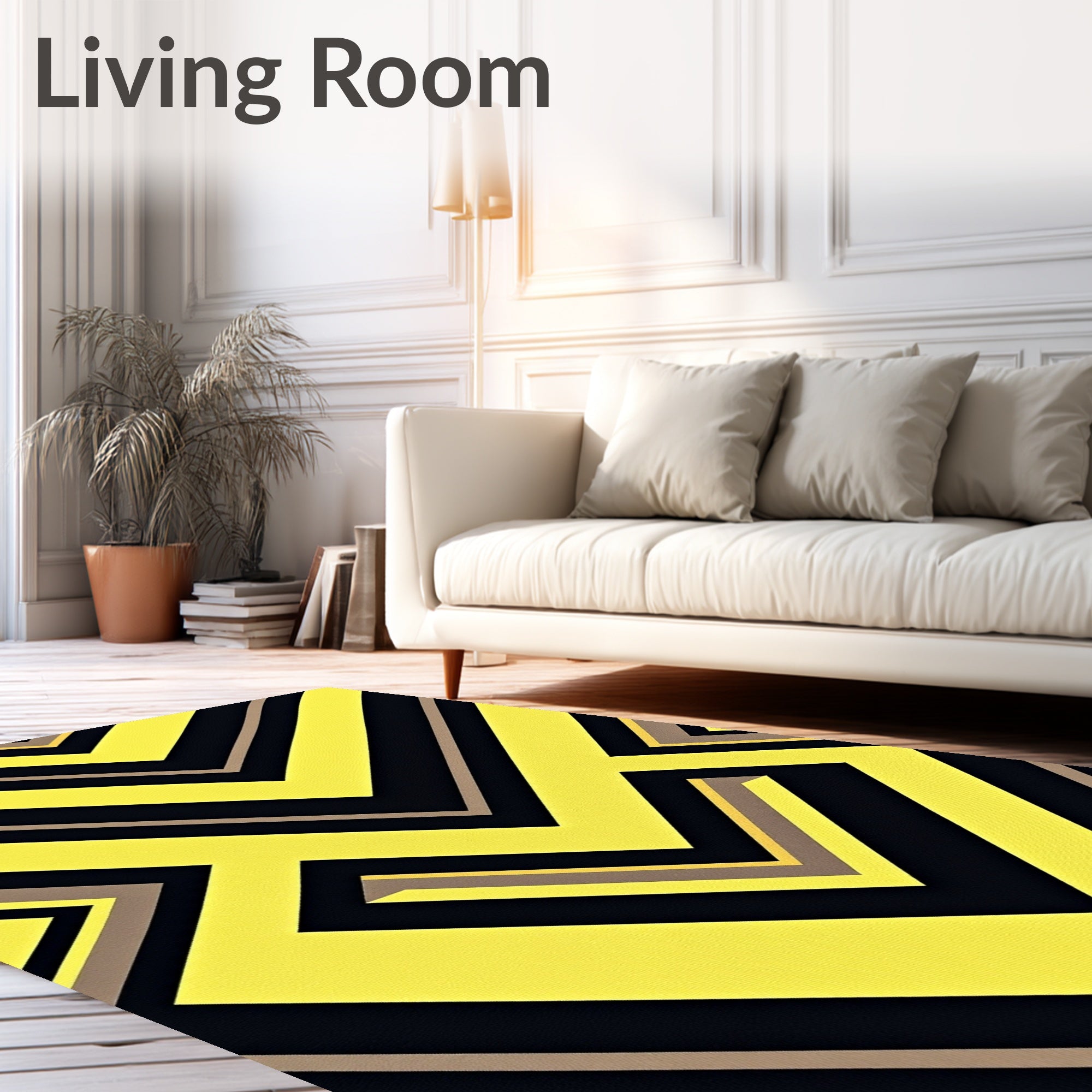 Bold Yellow Black Linear Geometric Rug