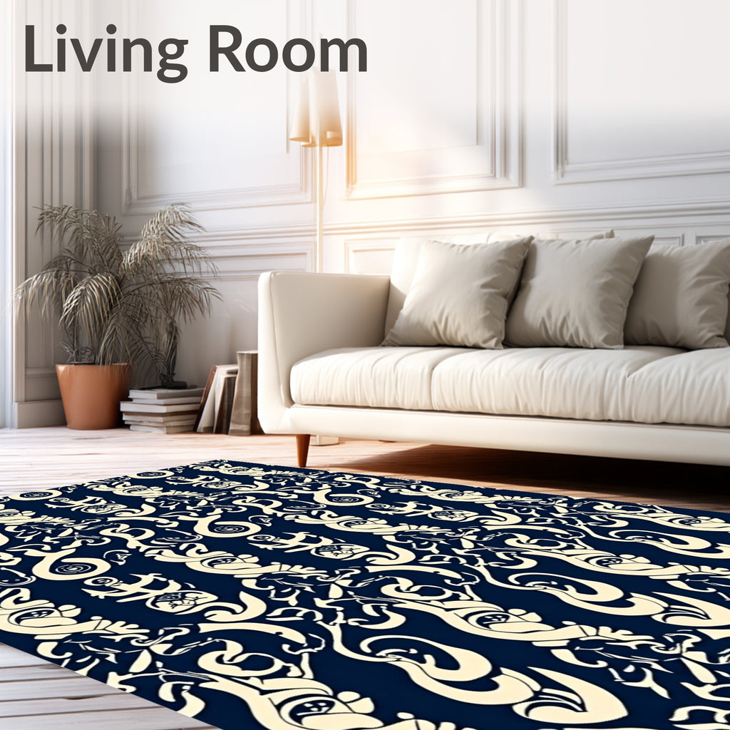 Navy Cream Nautical Anchor Swirl Rug
