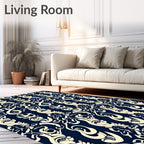 Navy Cream Nautical Anchor Swirl Rug