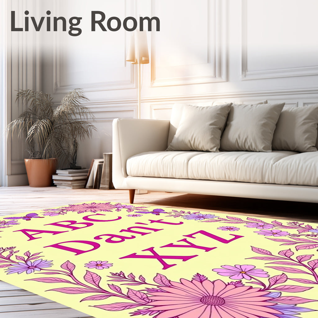 Pink Floral Butterfly Alphabet Border Rug