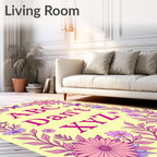 Pink Floral Butterfly Alphabet Border Rug