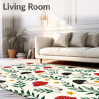 Whimsical Red Black Mushroom Garden Stars Rug