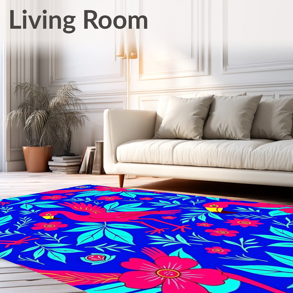 Fuchsia Flamingo Floral Tropical Blue Rug