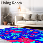 Fuchsia Flamingo Floral Tropical Blue Rug