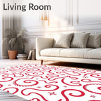 Whimsical Red Swirls and Stars Rug