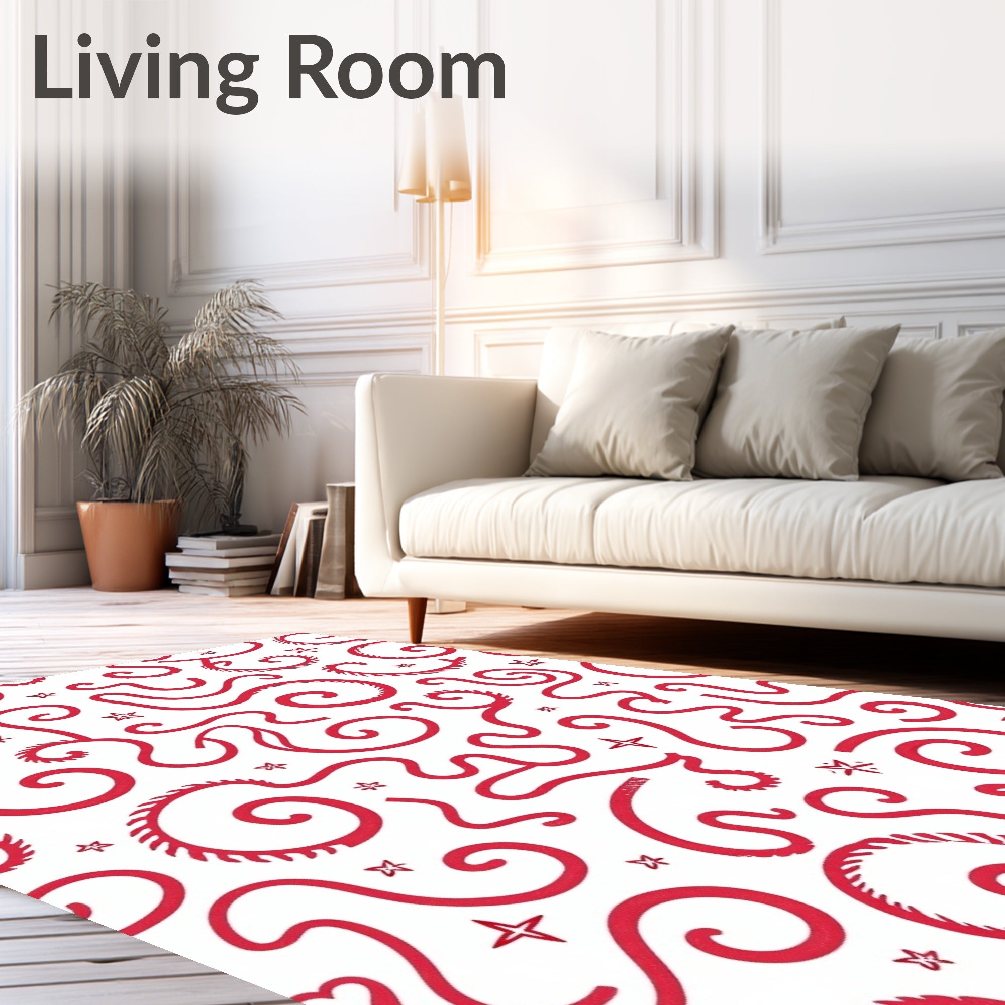 Whimsical Red Swirls and Stars Rug