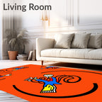 Playful Orange Blue Flying Figures Rug