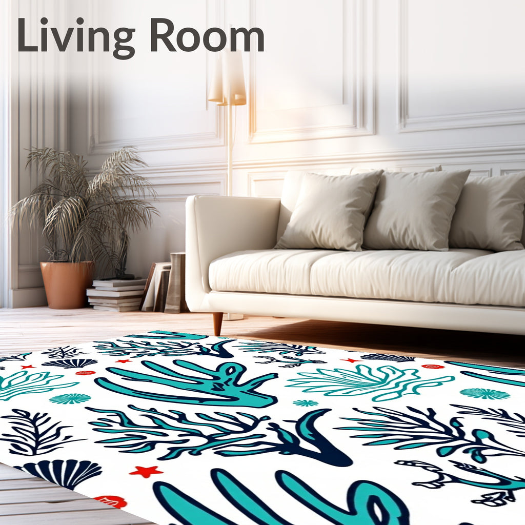Teal Ocean Coral Sea Life Collage Rug