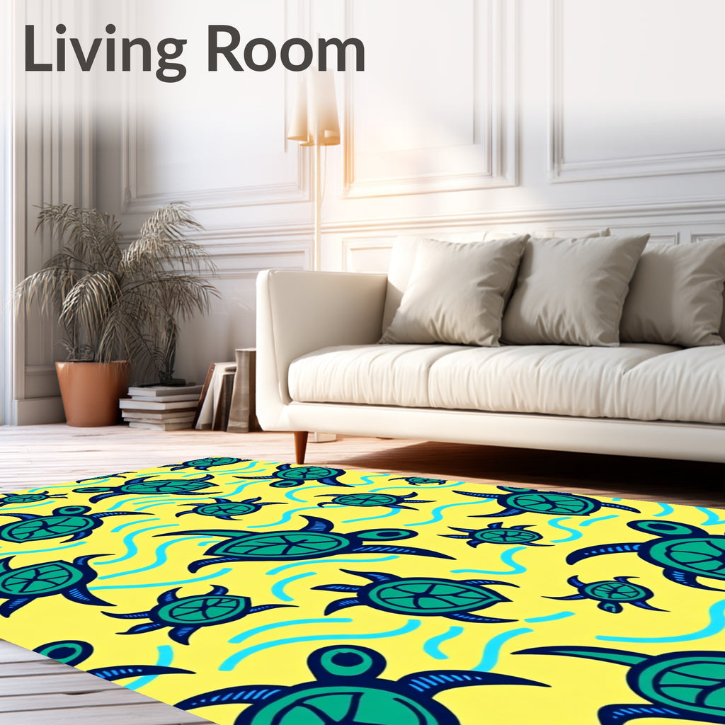 Happy Green Turtle Sea Waves Rug