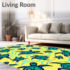 Happy Green Turtle Sea Waves Rug