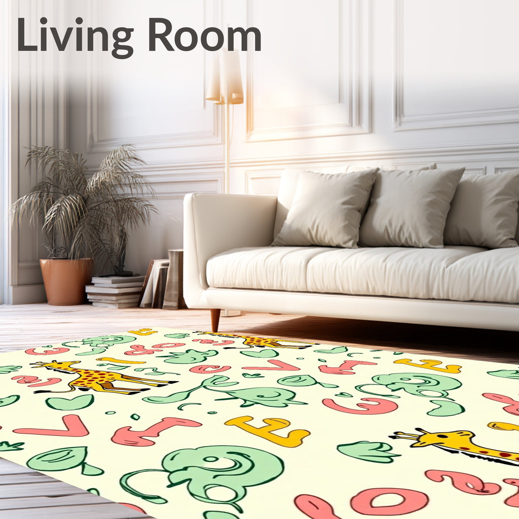 Playful Giraffe Yellow and Pink Alphabet Rug