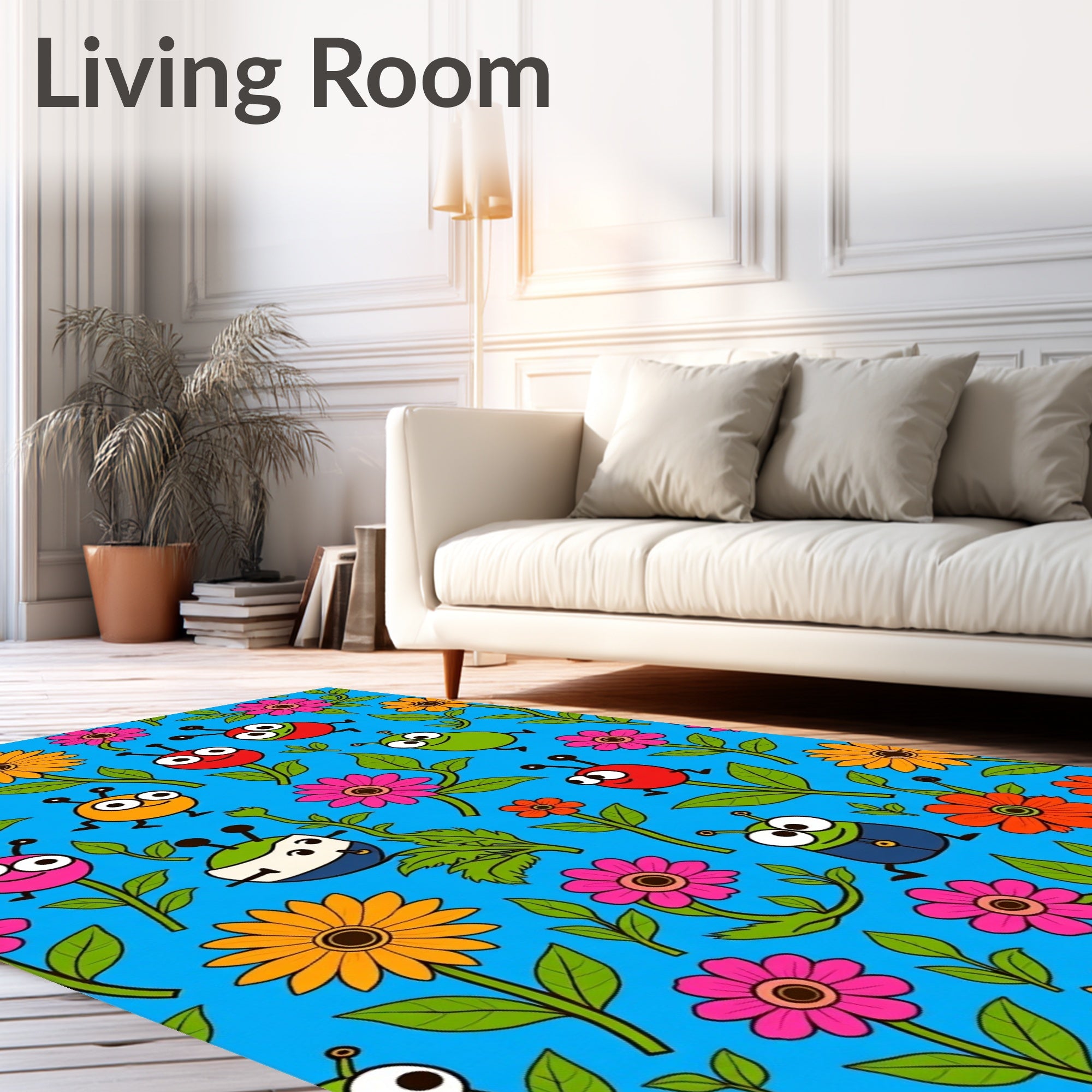 Whimsical Ladybug Flower Garden Rug