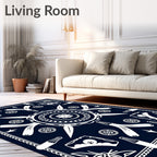 Navy White Blossom Medallion Rug