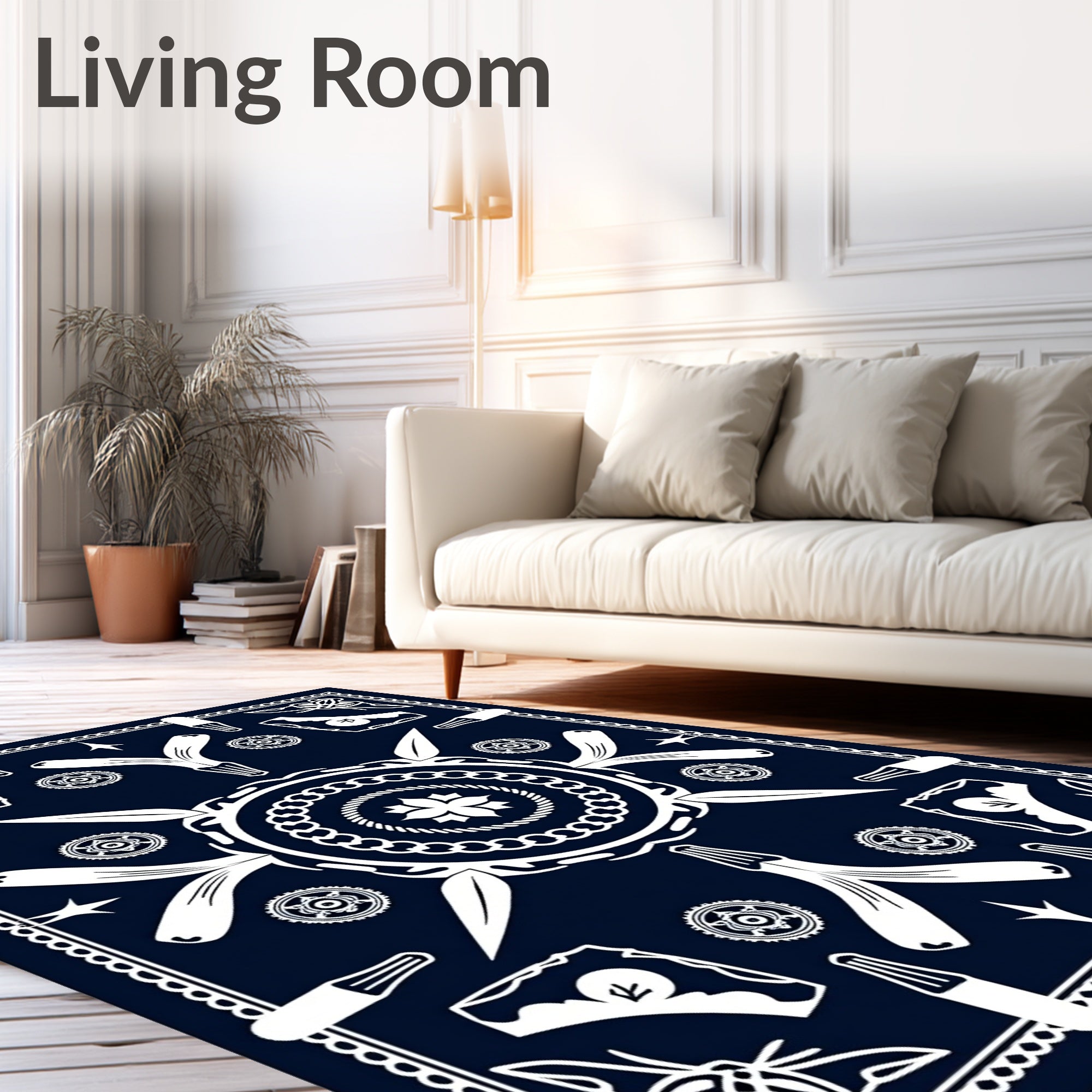 Navy White Blossom Medallion Rug