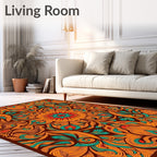 Orange Teal Floral Mandala Rug