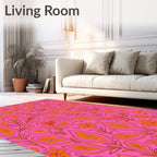 Pink Orange Floral Organic Line Art Rug