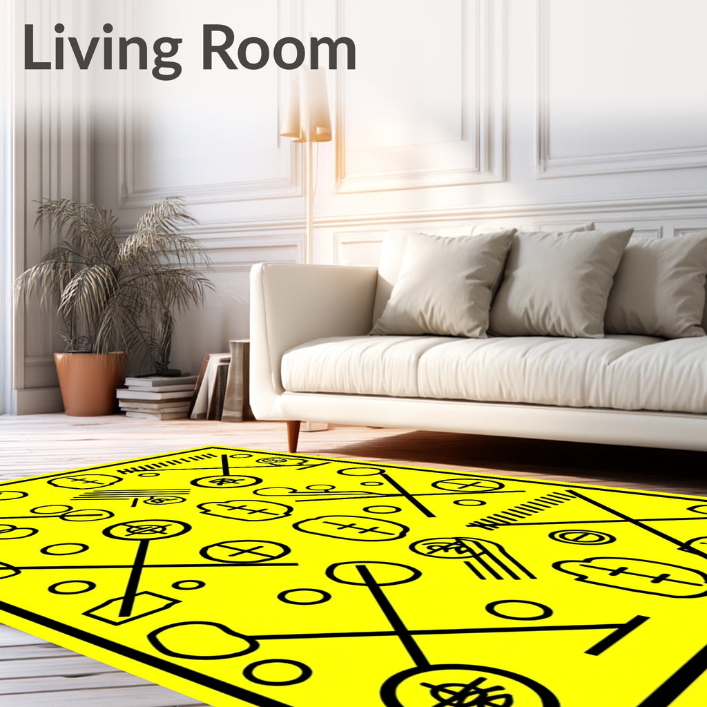 Bold Yellow Graphic Abstract Symbols Rug
