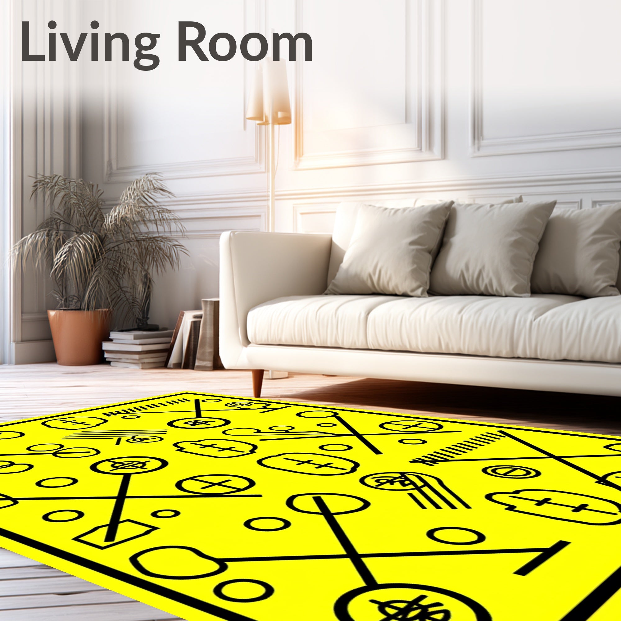 Bold Yellow Graphic Abstract Symbols Rug