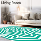 Teal and White Interlocking Lines Rug