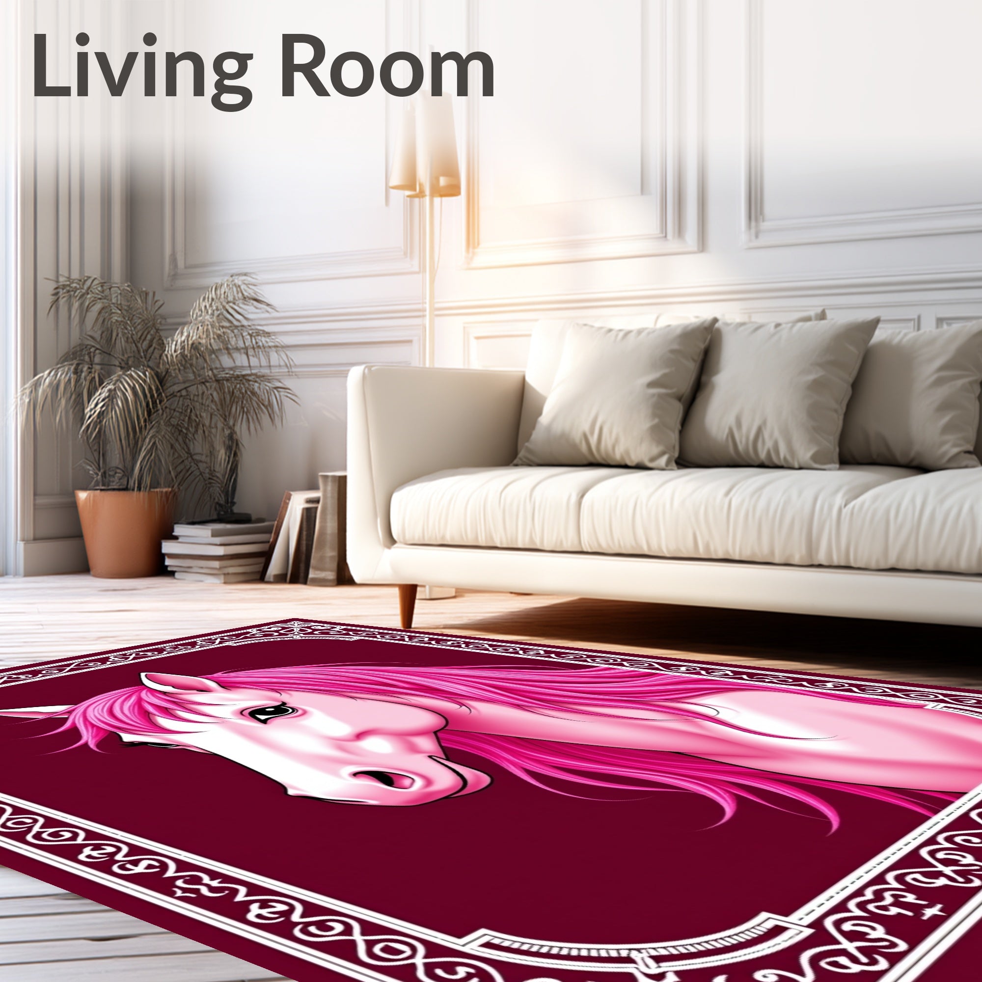 Pink Mane Horse Portrait Medallion Rug