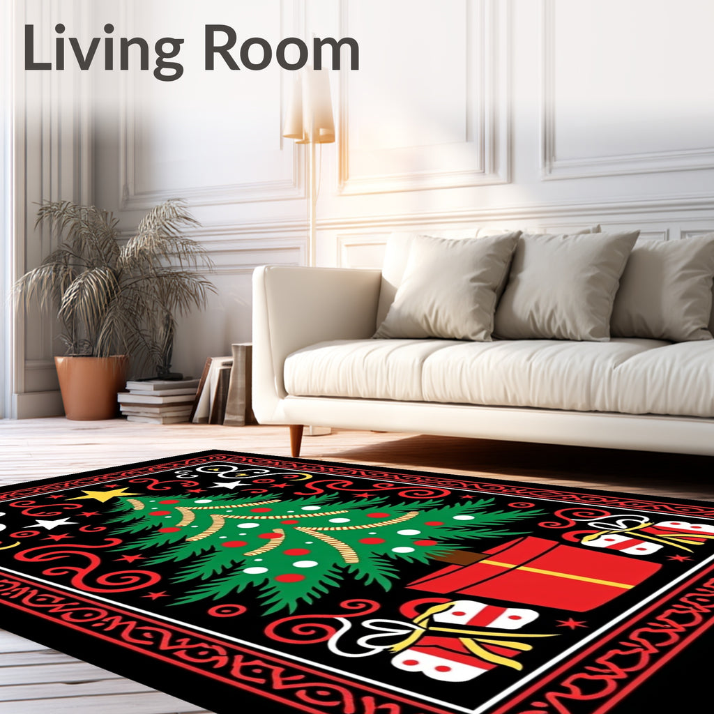 Festive Christmas Tree Gifts Border Rug