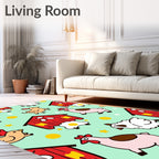 Farm Animals Red Barn Mint Background Rug