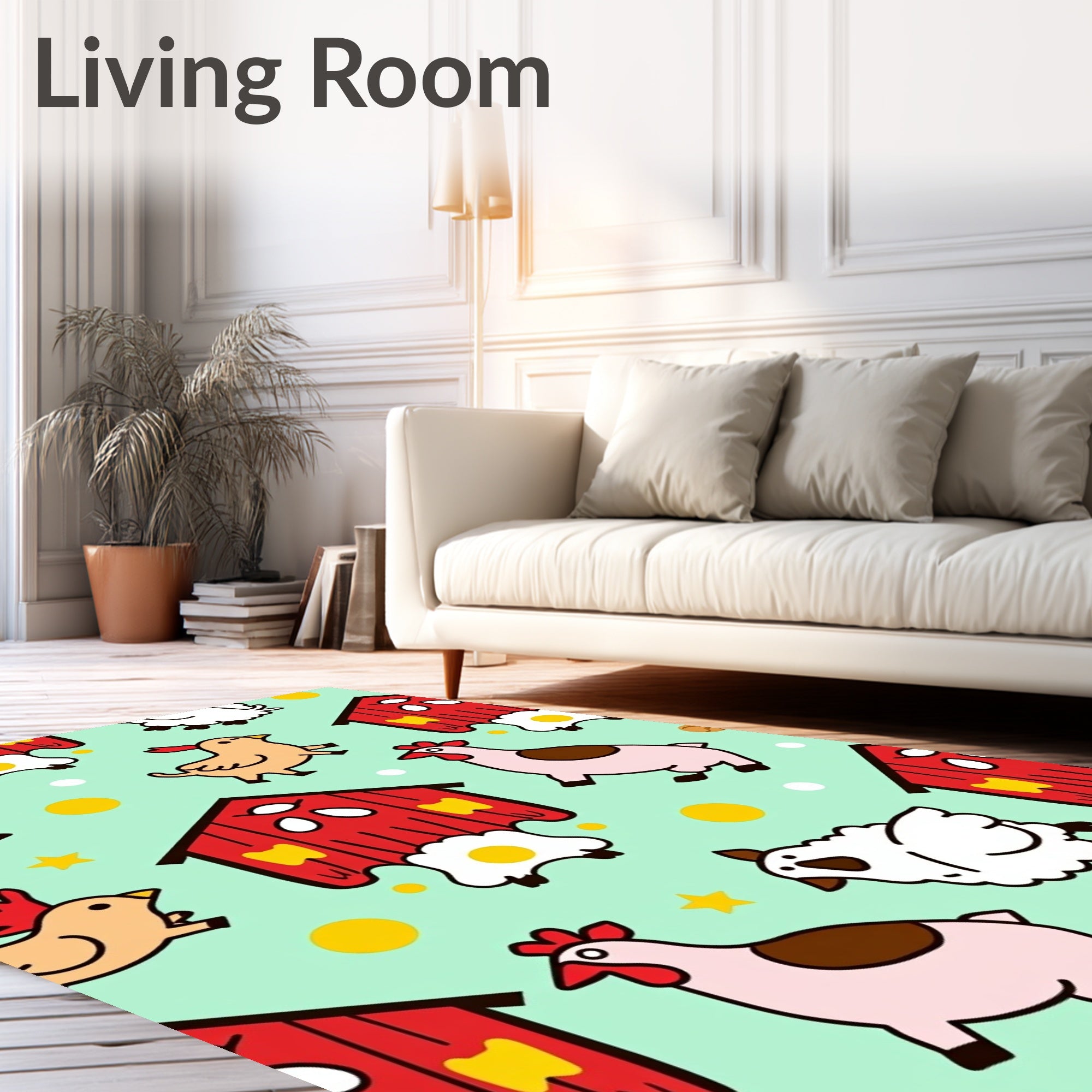 Farm Animals Red Barn Mint Background Rug