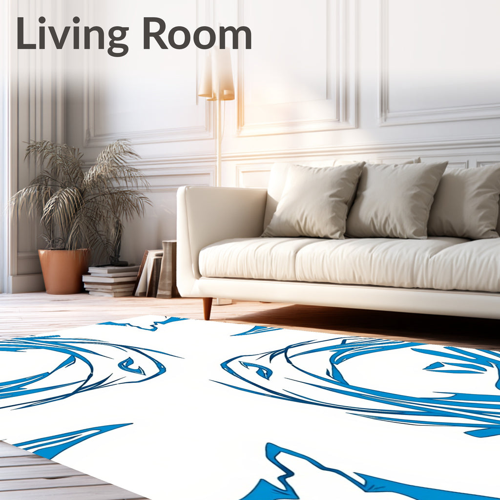 Bold Blue Artistic Swirl Rug