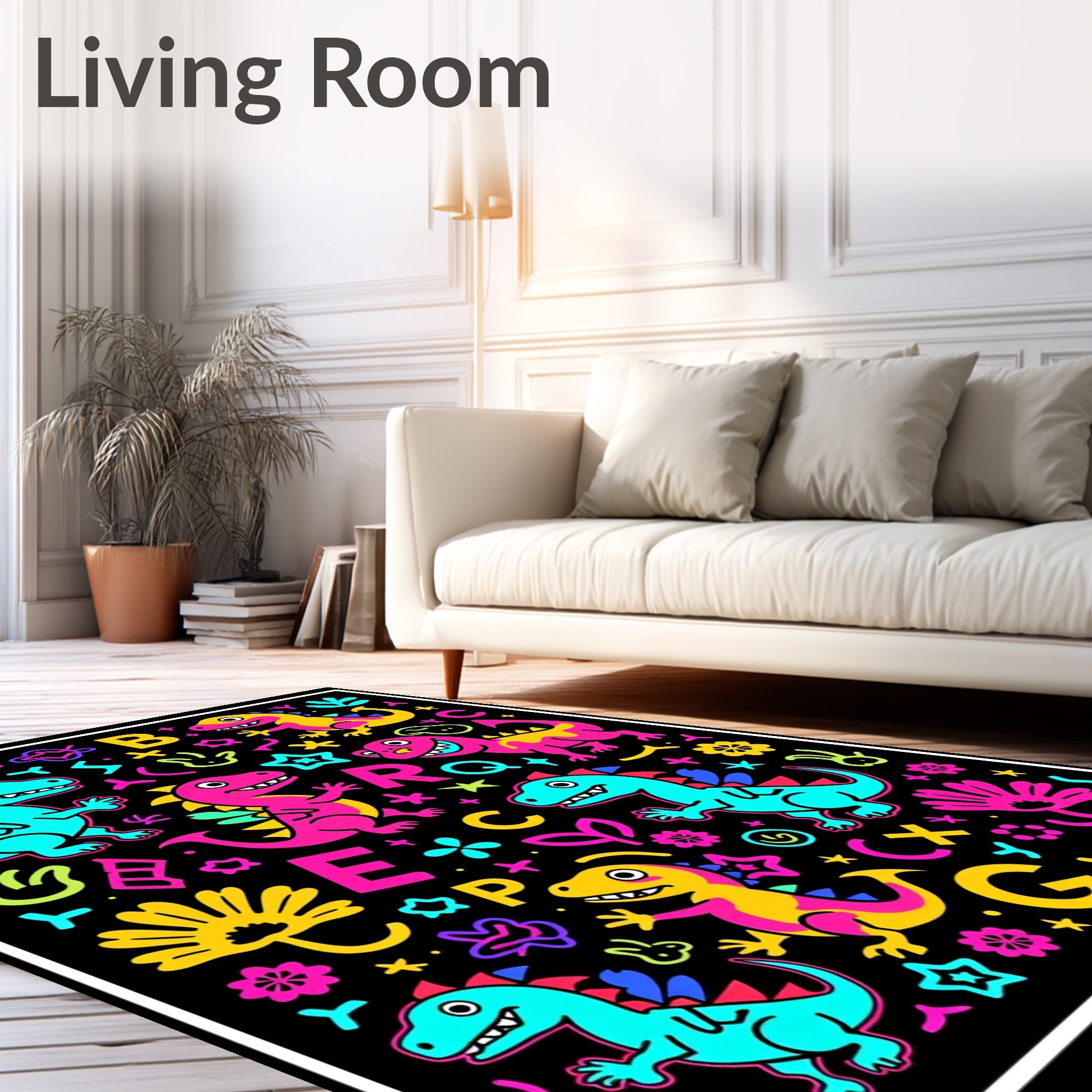 Retro Colorful Dinosaurs Alphabet Fun Rug