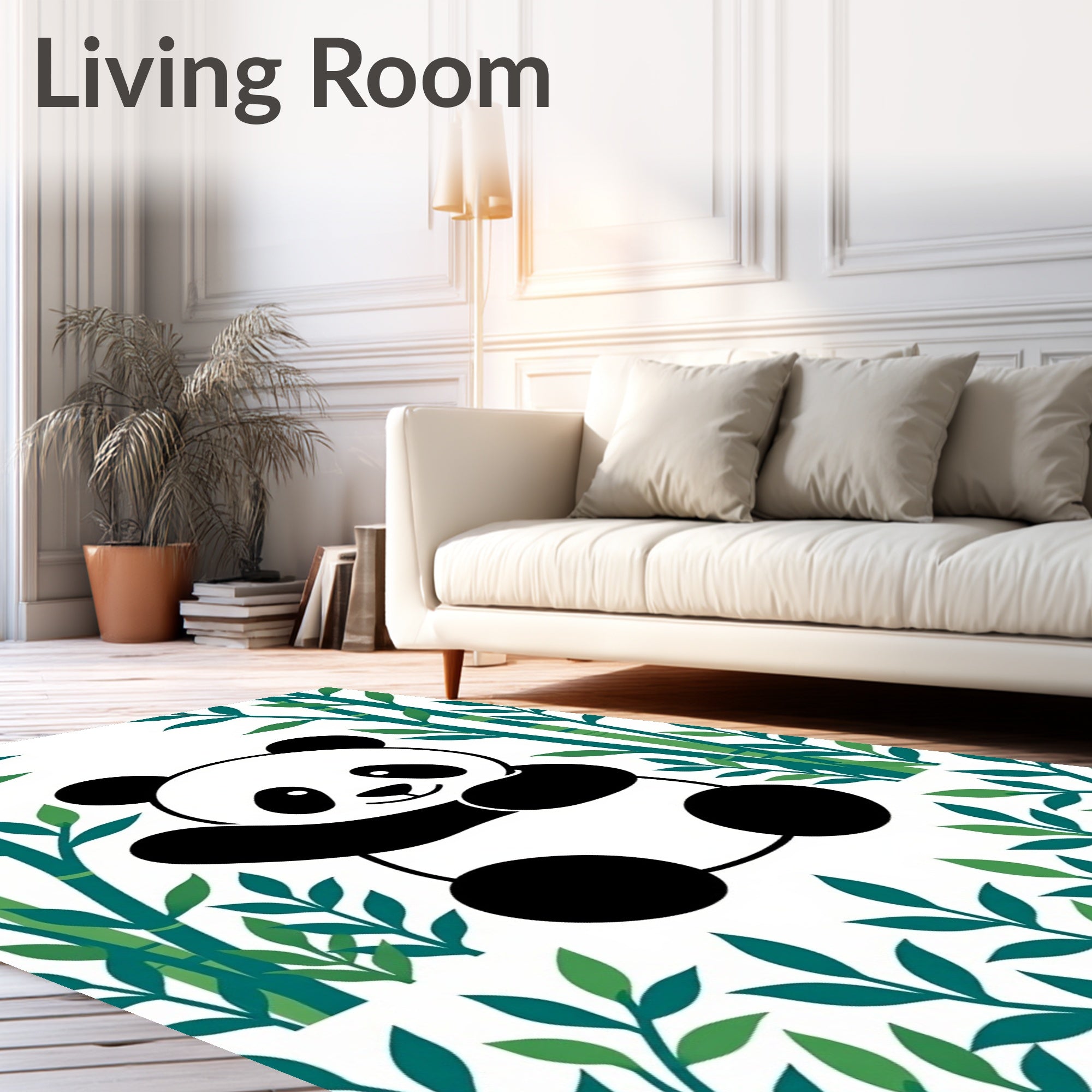 Cute Panda With Green Bamboo Grove Rug