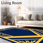 Royal Blue Golden Ornate Border Rug