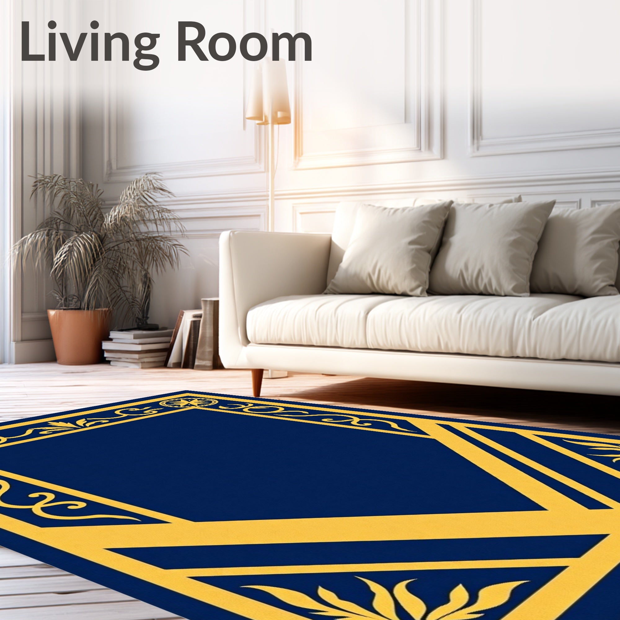 Royal Blue Golden Ornate Border Rug