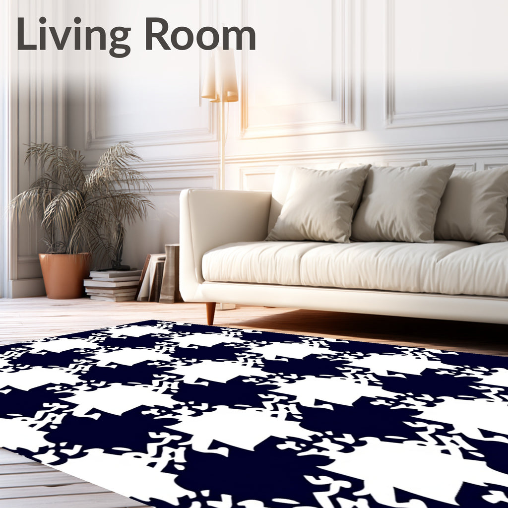 Dark Blue White Jagged Houndstooth Rug