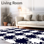 Dark Blue White Jagged Houndstooth Rug