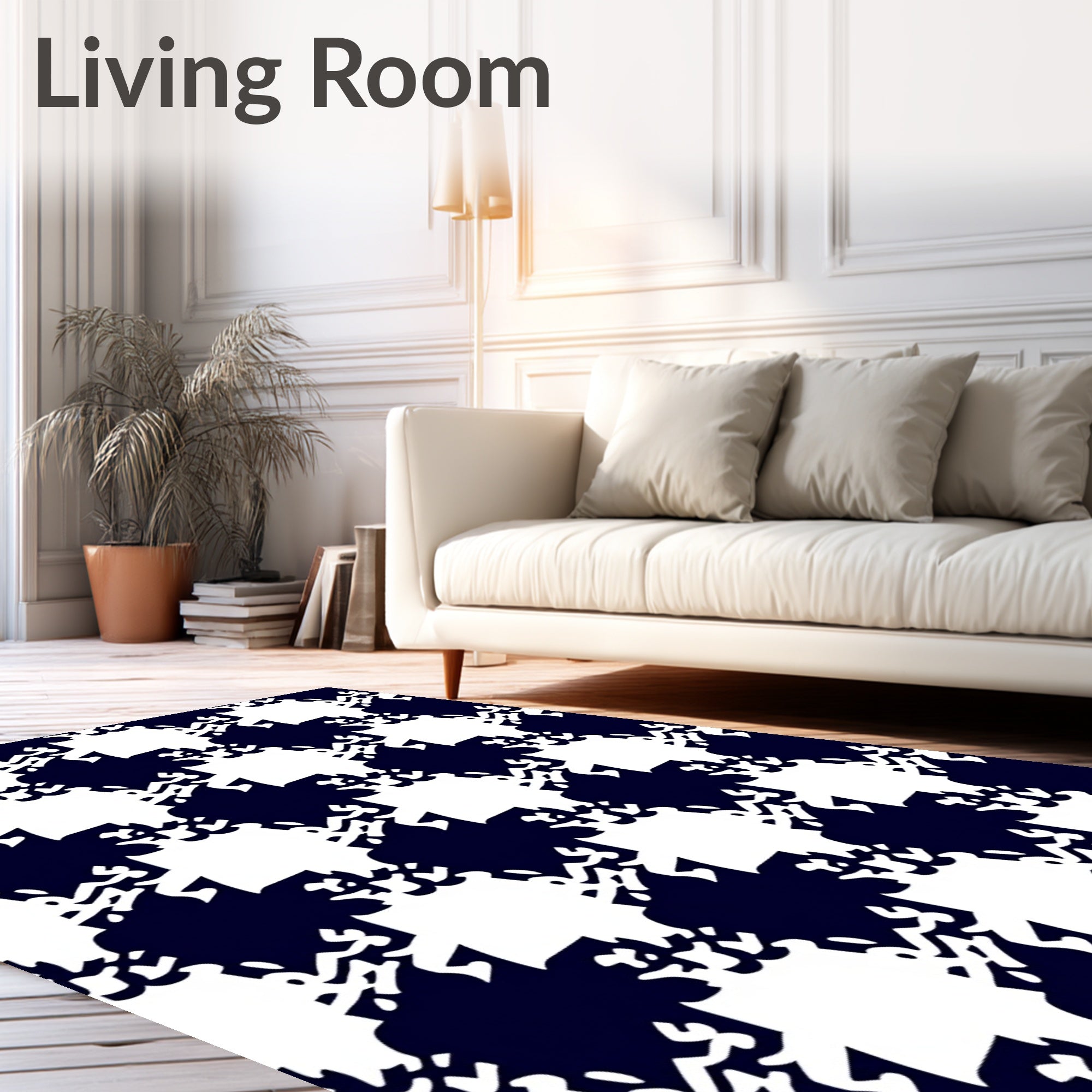 Dark Blue White Jagged Houndstooth Rug